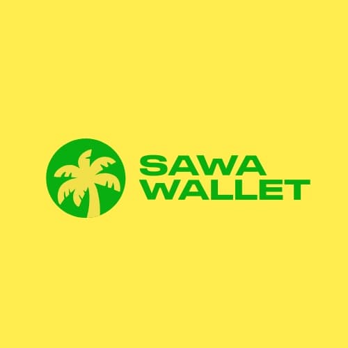 Two people smiling while using Sawa Wallet to send money