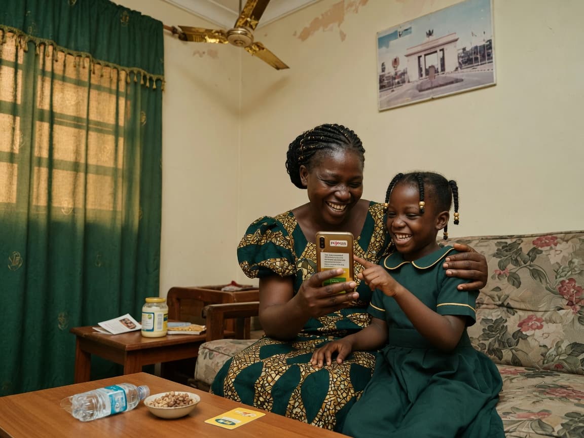 Family receiving money alert on phone
